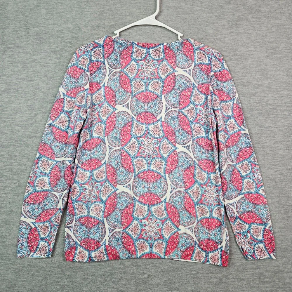 Talbots Petite Pink Blue Paisley Medallion Cotton Tencel Knit Sweater MP